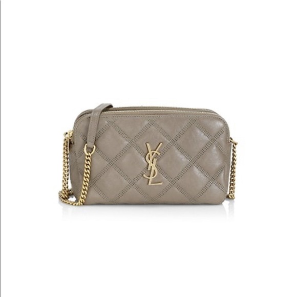 YSL Becky Double Zip Leather Pouch in Warm Taupe - Picture 3 of 17